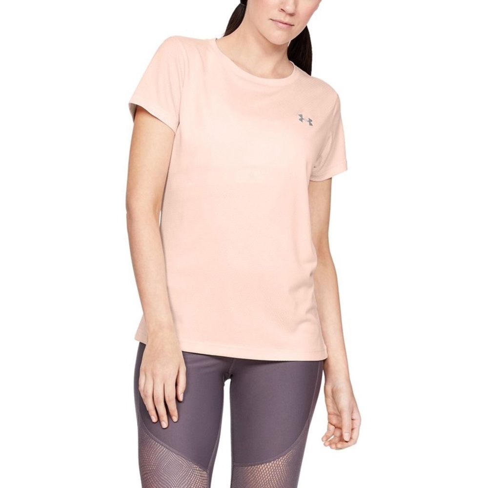 Under Armour Tech 4-Way Stretch Crew Neck Shirt Light Orange pink Peach Medium